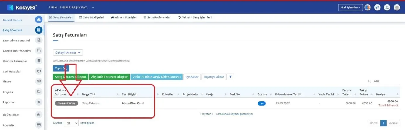KolayBi işlem görüntüleme ekranı